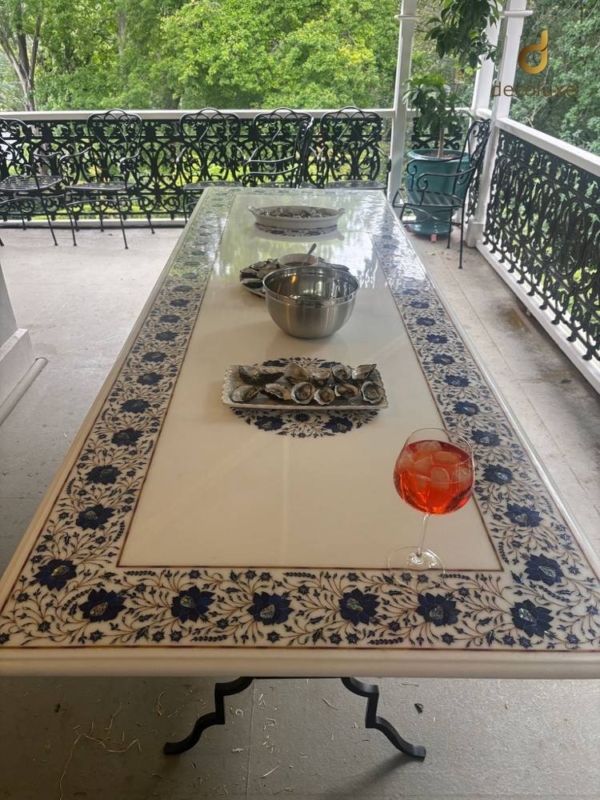 White Rectangle Blue Tabletop 96