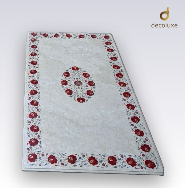 White Rectangle Red Floral Tabletop 72