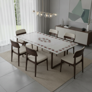White Rectangle Red Floral Tabletop 72 - Image 2