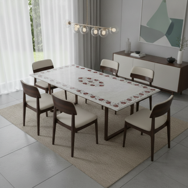 White Rectangle Red Floral Tabletop 72