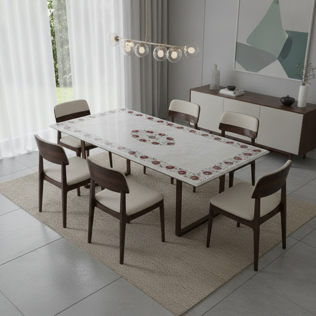 White Rectangle Red Floral Tabletop 72 - Image 2