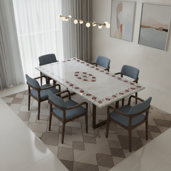 White Rectangle Red Floral Tabletop 72