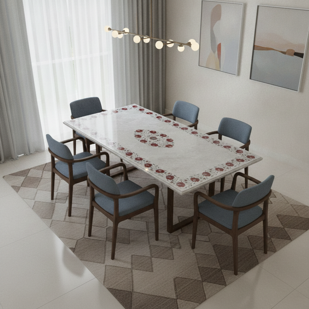White Rectangle Red Floral Tabletop 72 - Image 3
